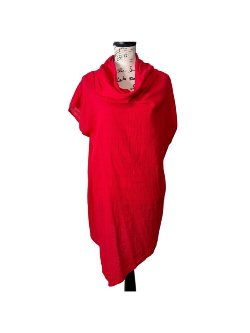 Oh My Gauze Womens XXL Red Cowl Neck Asymmetrical Tunic Dress Lagenlook Cotton